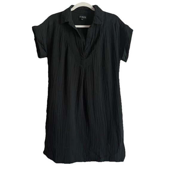 J. Crew Women’s Dress Size Small Black Crinkle Popover Collar Gauzy Relaxed - Picture 1 of 9